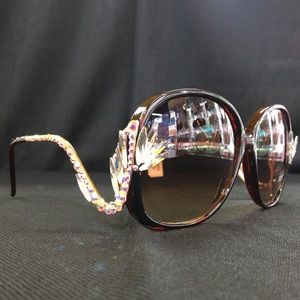 Brown Tortoiseshell Iridescent Crystal Sunglasses
